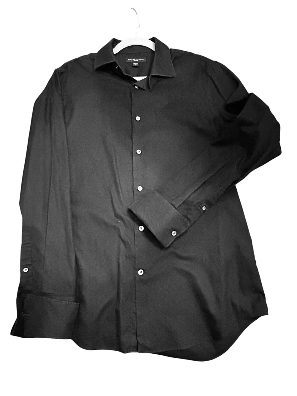 Banana Republic Fitted Black Dress Shirt, French Cuffs, 100% Cotton, M 15-15.5